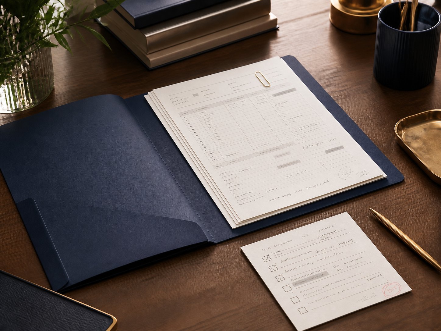 Illustration d'un dossier administratif avec tableau et annotations illisibles